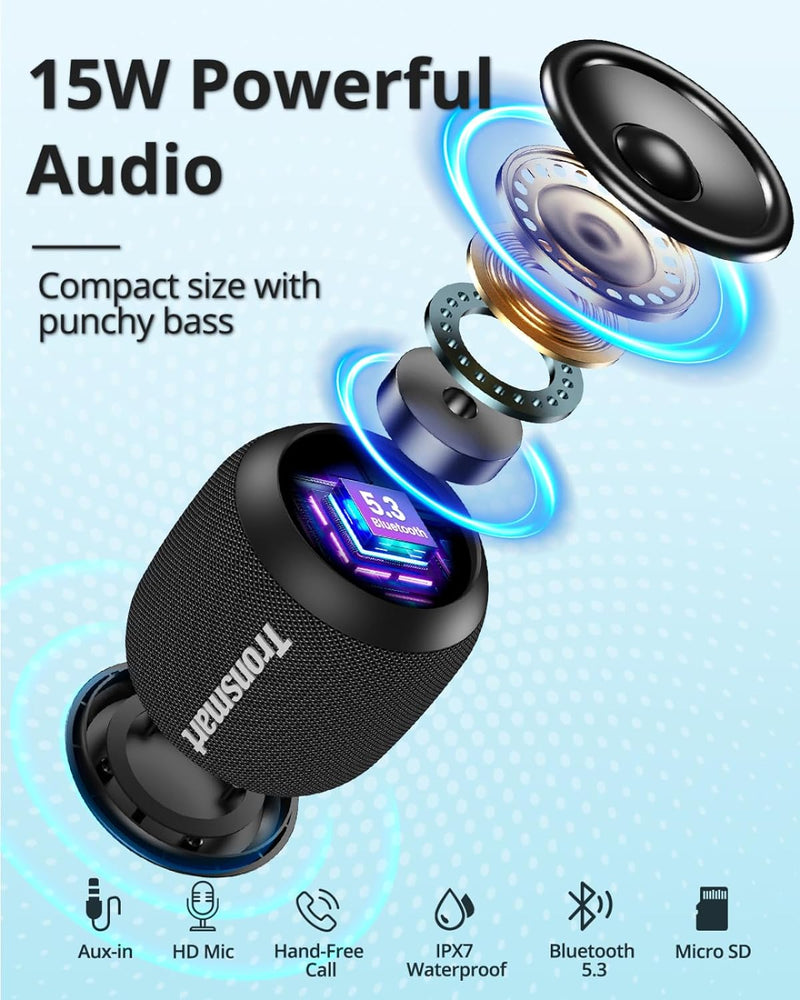 Tronsmart T7Mini Bluetooth Lautsprecher Musikbox mit Licht, 15W Stereo Bluetooth 5.3, IPX7 Wassersch