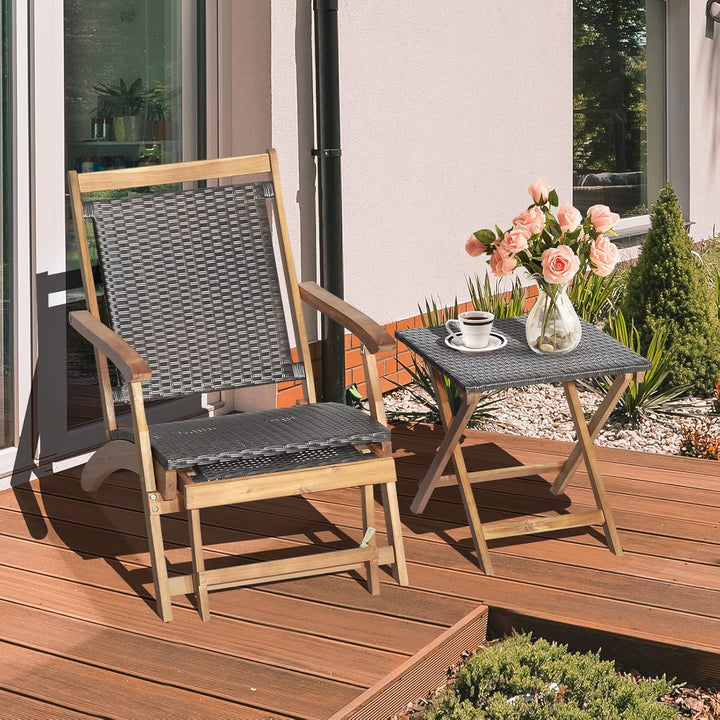 GIANTEX 2 in 1 Sonnenliege Rattan, Holz Liegestuhl Klappbar, Holzliegen Outdoor mit Beistelltisch, A