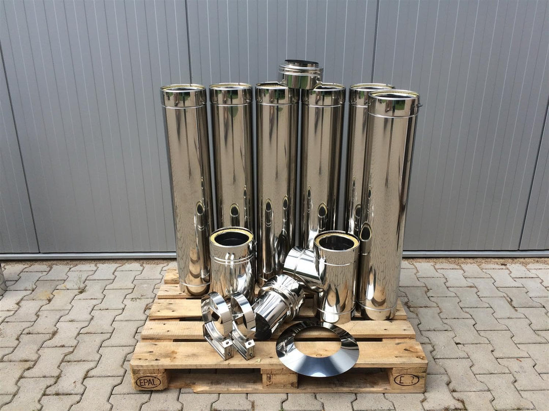 H&amp;M DW New-Line Schornstein-Paket 7,2m Ø 150mm Edelstahl Bausatz doppelwandig 25mm Isolierung 0,5mm