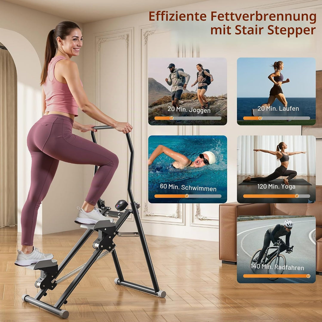 MOMODA Treppenstepper Klettertrainer mit Reistance für Zuhause Cardi Übung faltbar grau Weiss/opulen