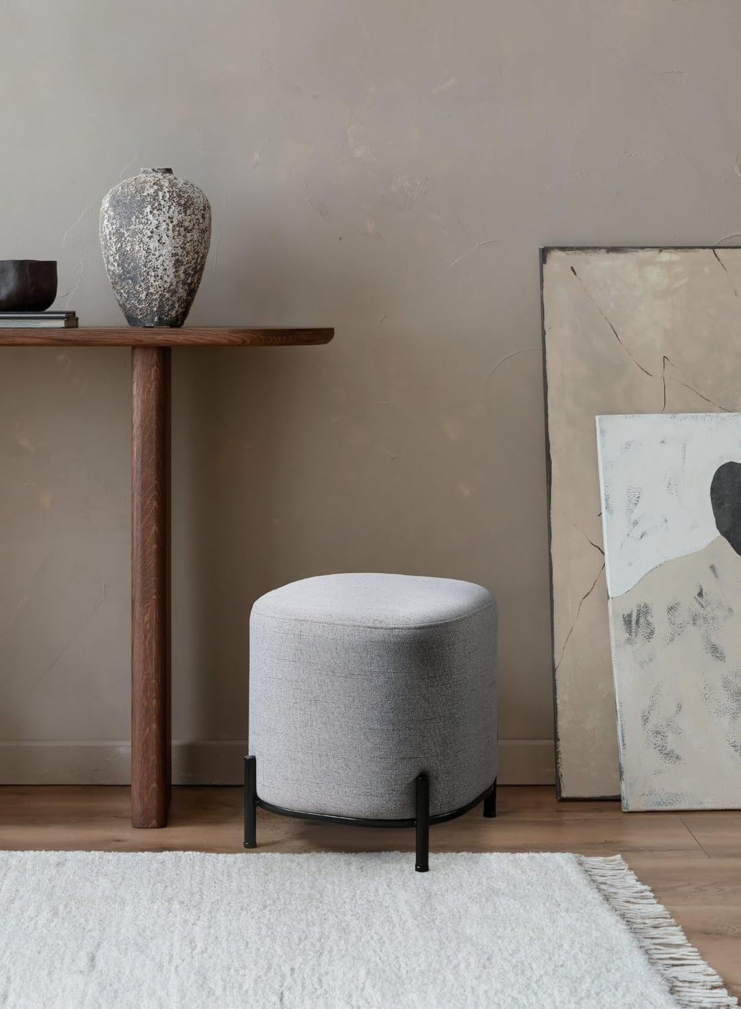 EGLO LIVING Hocker Mashike, minimalistischer Sitzhocker, runder Couch Beistellhocker, Pouf aus Texti
