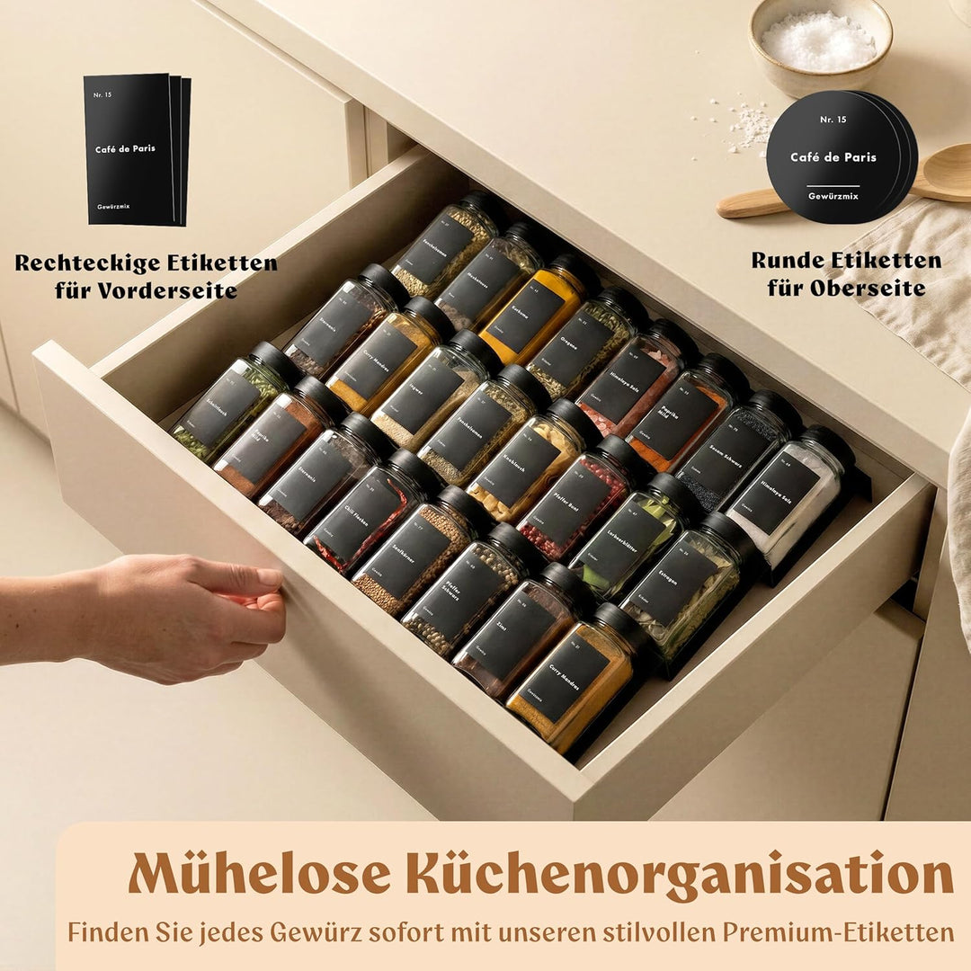 EDELHAUS Gewürzgläser Eckig Set mit Plastikdeckel (24 x 120ml) Gewürzstreuer mit Streueinsatz und 24
