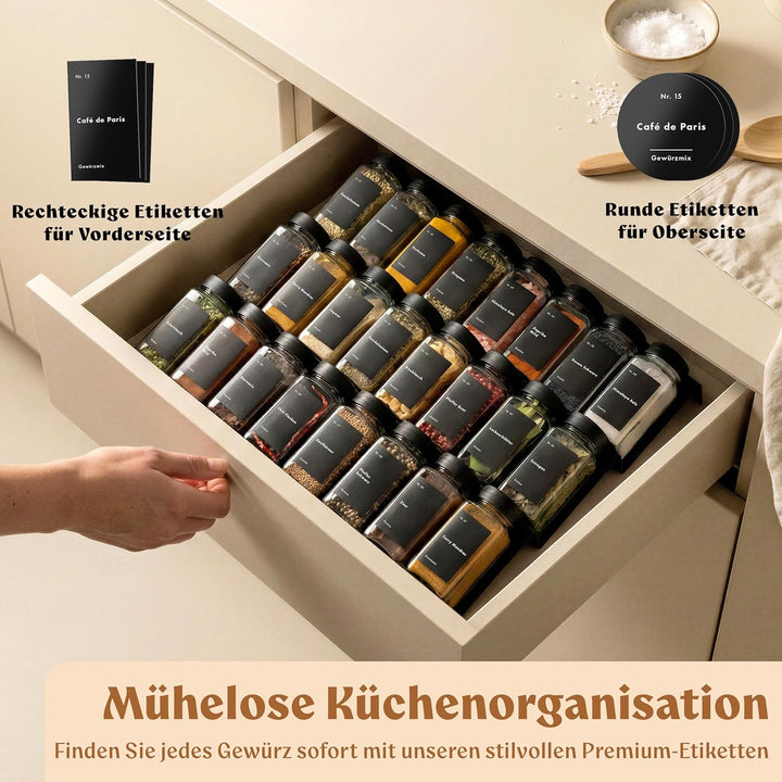 EDELHAUS Gewürzgläser Eckig Set mit Plastikdeckel (24 x 120ml) Gewürzstreuer mit Streueinsatz und 24