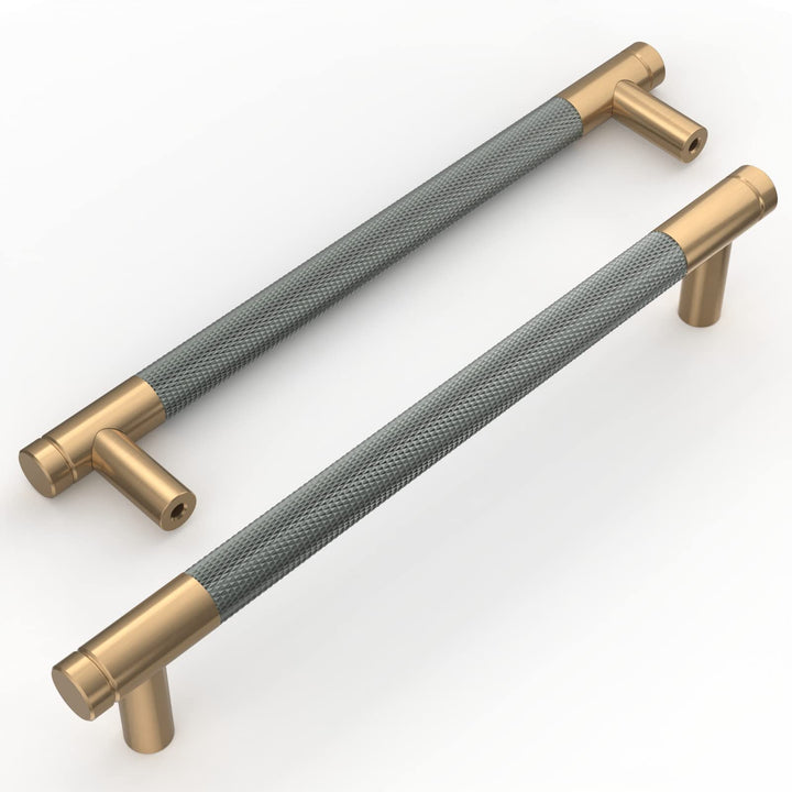 Amerdeco 10 Stück Gerändelte Schrankgriffe Goldgrau Griffe Möbel Möbelgriffe 160mm Lochabstand Türgr