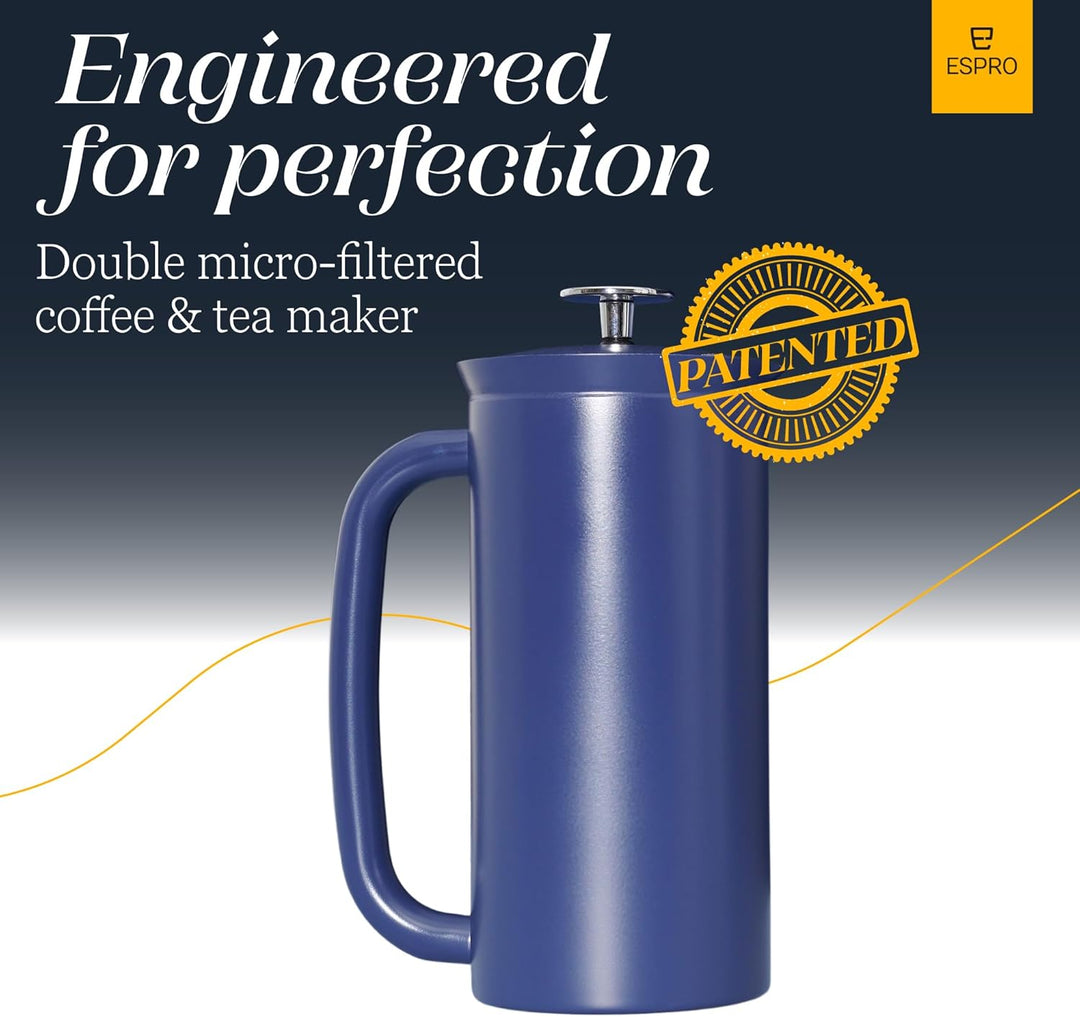 ESPRO - P7 French Press - Double Walled Stainless Steel Insulated Coffee and Tea Maker with Micro-Fi