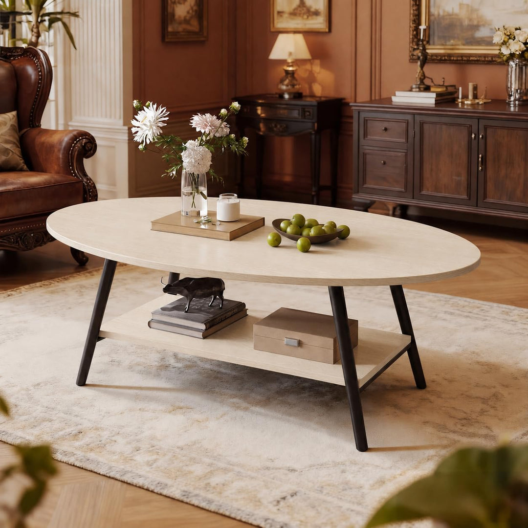 Runde Beistelltisch 2-Tier Couchtisch Tisch mit Stauraum Moderner Massivholztisch Metallrahmen für W