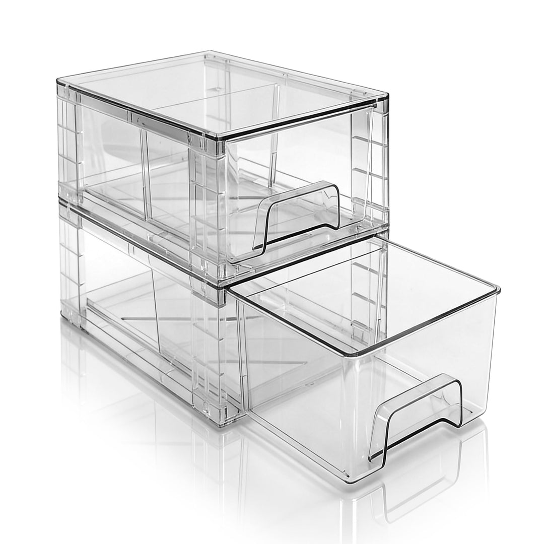 2er-Set Stapelbare Kleine Aufbewahrungsschubladen, Acryl Organizer mit Griffen, Kunststoffboxen für