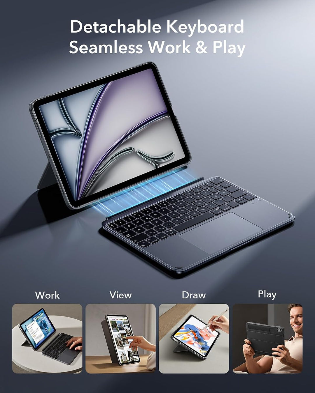 ESR Hülle mit Tastatur für iPad Air 11" (M3/M2) & 10,9" (5/4. Gen) – Magnetisch abnehmbare Keyboard,