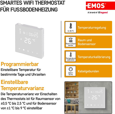 EMOS GoSmart WiFi Raumthermostat für Fussbodenheizung mit App, programmierbarer Smart-Thermostat ink