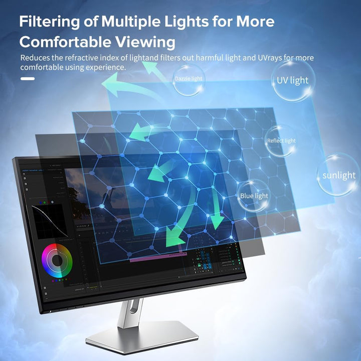 MOBDIK Abnehmbarer Computer Blickschutzfolie 28 Zoll für 16:9 Monitor, Anti Glare Blaulicht Filter,