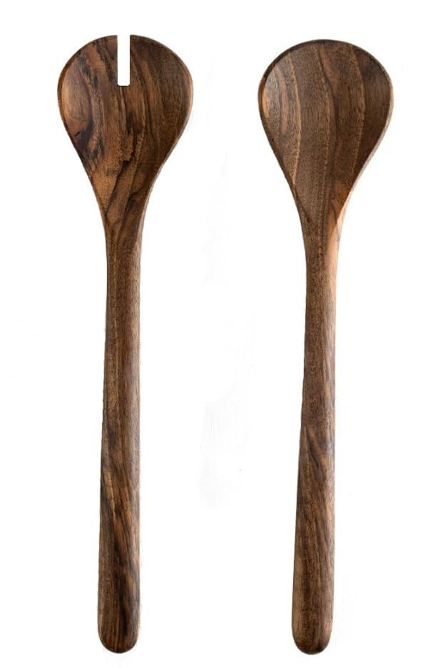 Walnussbaum Salat-Servierset 30 cm – Handgefertigte Holzlöffel & Holzgabel (2-teilig) Walnussbaum -