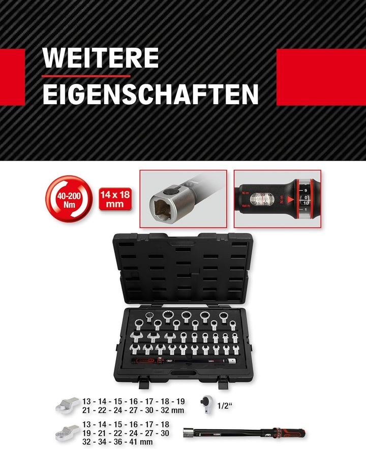KS Tools Drehmoment Werkzeug-Satz für Drehmomentschlüssel 14x18 mm 516.1730 I 31-tlg. I 40-200 Nm I