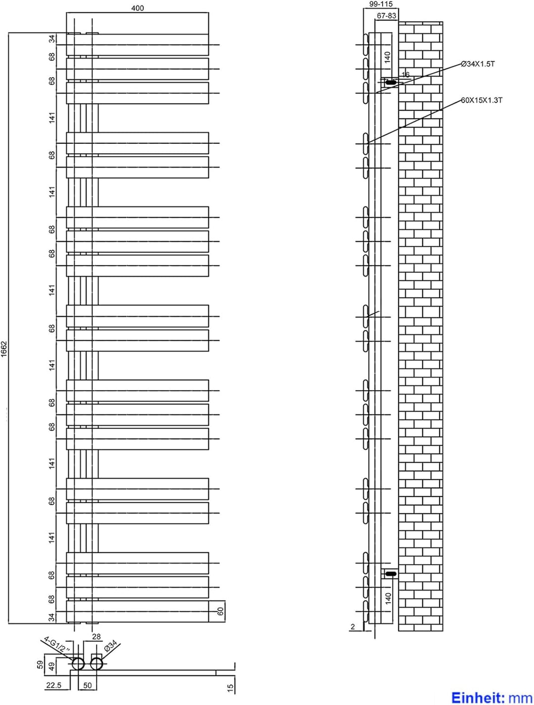 Heilmetz Badheizkörper Flach Design Heizkörper Handtuchtrockner für Badezimmer Handtuchheizkörper mi