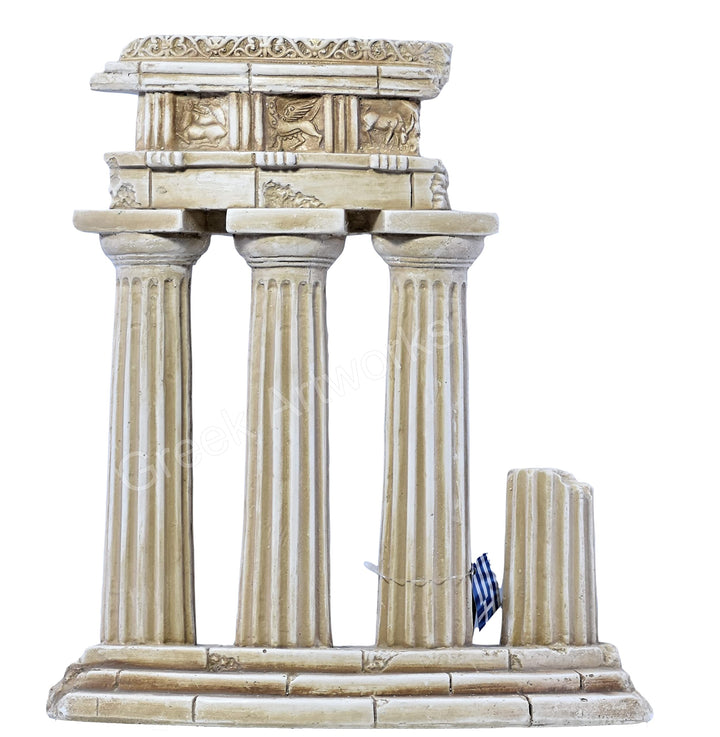 Antike, griechische Skulptur aus Steinguss mit Ruinesäulen