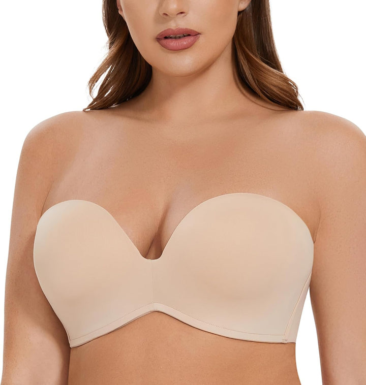MELENECA Damen Ohne Bügel Gepolstert Anti-Rutsch Push Up Trägerloser BH 70A Beige, 70A Beige