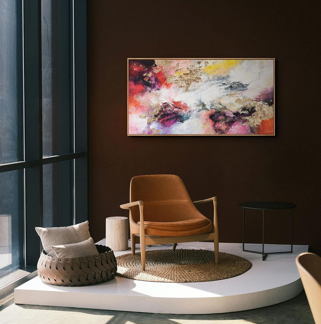 YS-Art Abstrakt Acryl Gemälde auf Leinwand heller Garten handgemalt Wandbilder Wohnzimmer modern Woh