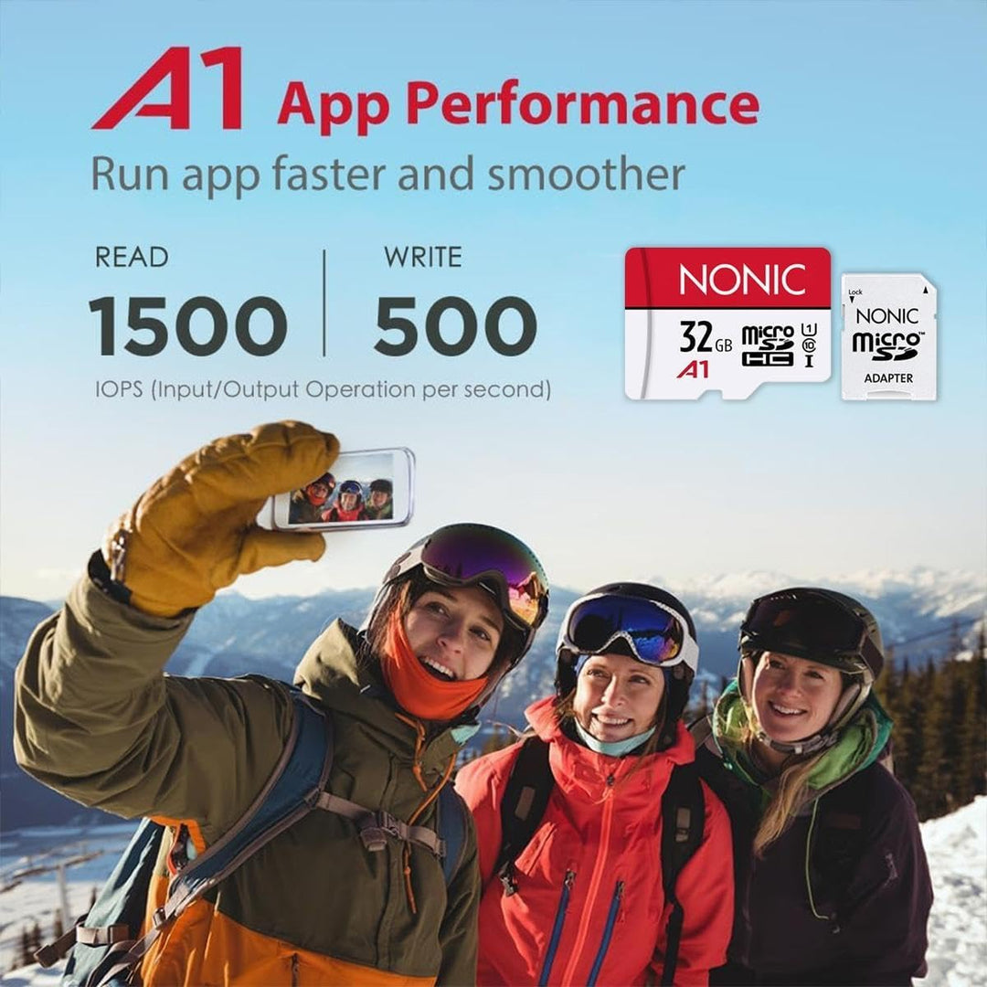 Nonic 32GB MicroSD Speicherkarte mit SD Adapter A1 U1 Klasse 10 für Kamera, Videoüberwachung, Video
