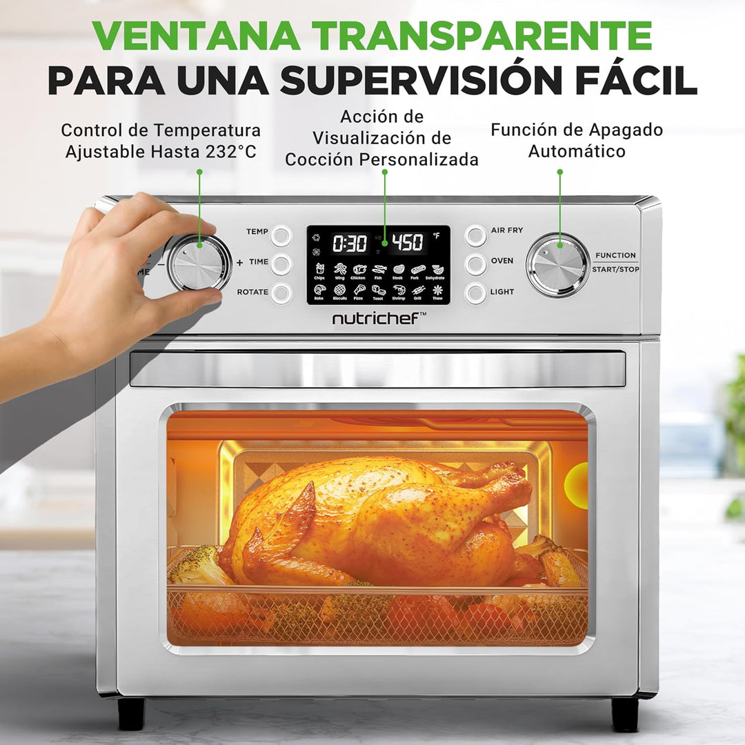 NutriChef Heissluftfritteuse 26L – Multifunktionaler Airfryer Ofen mit Rotisserie & Dampfgarer | 10-