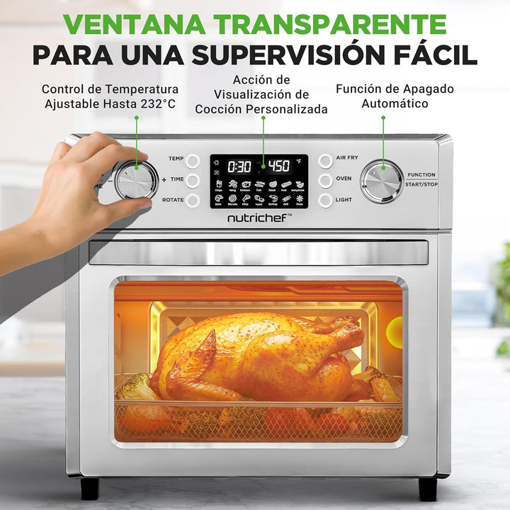 NutriChef Heissluftfritteuse 26L – Multifunktionaler Airfryer Ofen mit Rotisserie & Dampfgarer | 10-