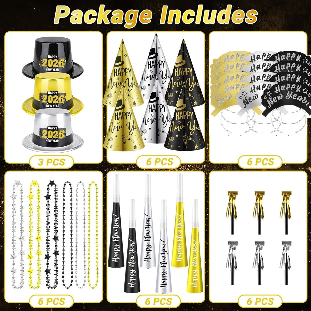 Bdecoll Stück Glitzer Silvester Deko 2025 Set,Happy New Year Haarreif Kopfschmuck Partyhüte Accessor