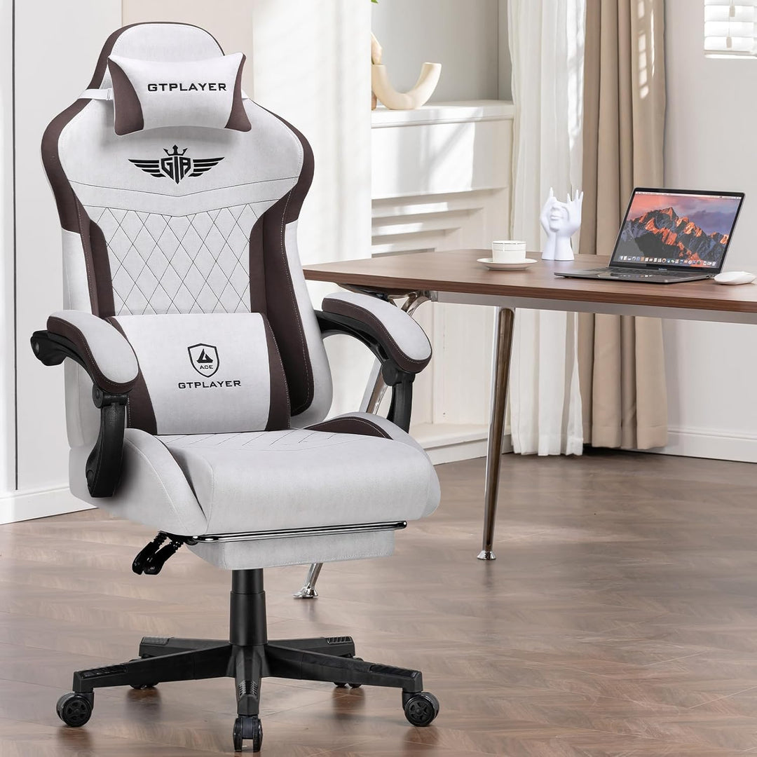 GTPLAYER Gaming Stuhl, Ergonomischer Gamer Stuhl aus Stoff mit Lendenwirbelstütze, PC-Stuhl mit verb