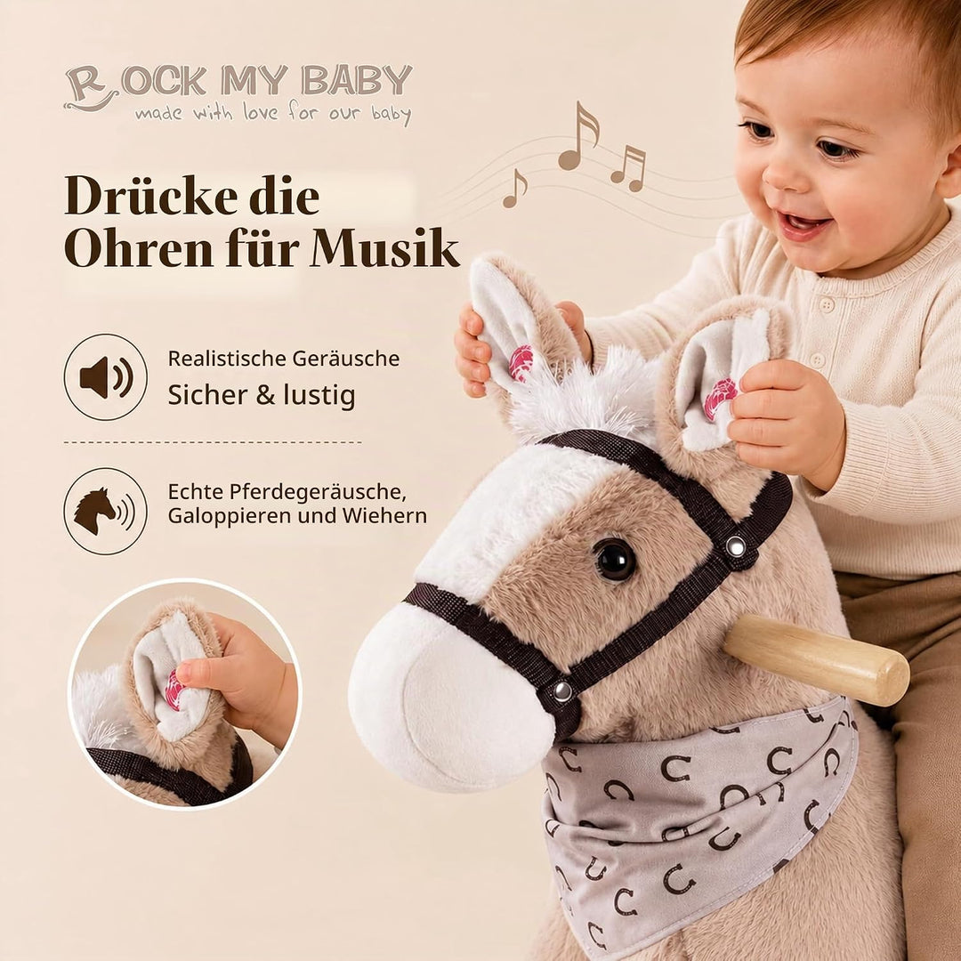 Plüsch Rocking Horse -Schaukelpferd Schaukeltier Schaukelspielzeug，TIC、CPC Zertifizierung Karamell,