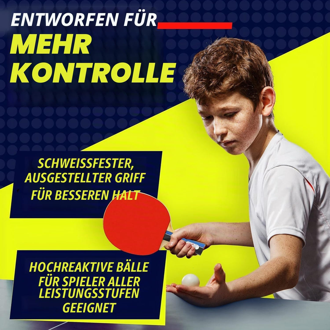 Ping Pong Paddles Set, Professionelle Tischtennisschläger und Bälle, einziehbares Netz mit Pfosten u