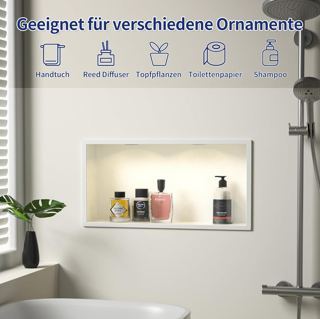 Wandnische Dusche Edelstahl mit LED Downlight, 60 cm x 30 cm, Wasserdicht - Keine Fliesen Erforderli