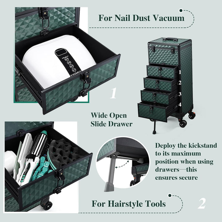 Kosmetik Trolley mit 4 Schubladen Friseurkoffer Gross Kosmetikkoffer Ngaelkoffer Make up Koffer mit