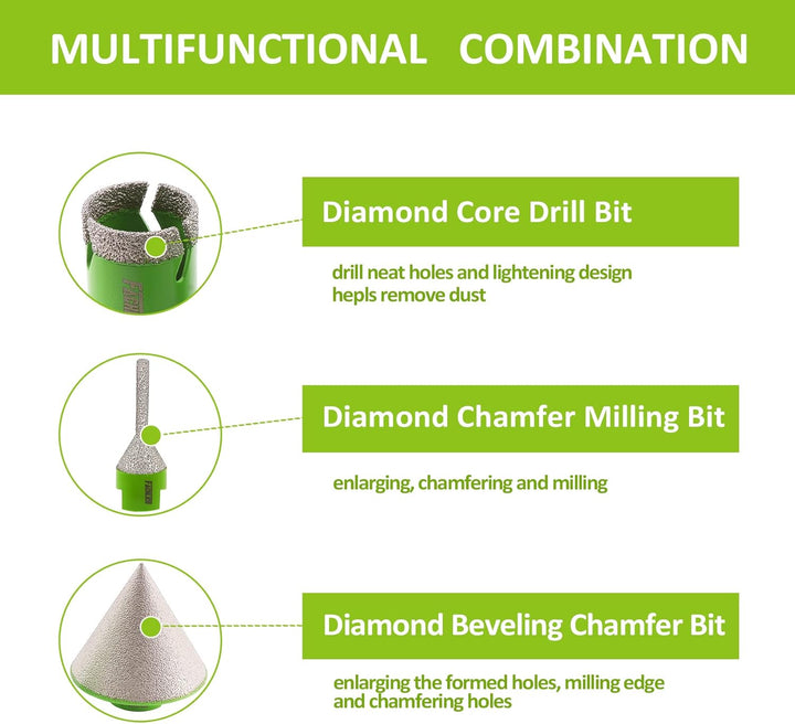 Diamant Fliesenbohrer Set 6/8/25/35/50mm+6-25mm 7 Stücke mit 50mm Fingerfräser ein Adapter für Porze