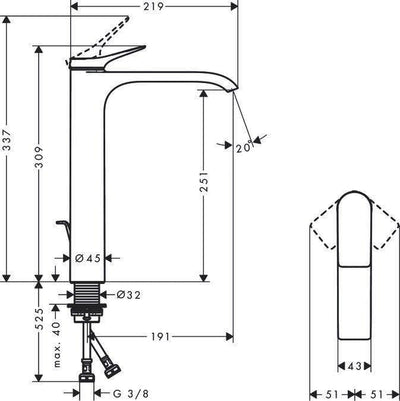 hansgrohe Waschtischarmatur Vivenis, Wasserhahn Bad mit Auslauf Höhe 250 mm, mit Zugstange, Badarmat