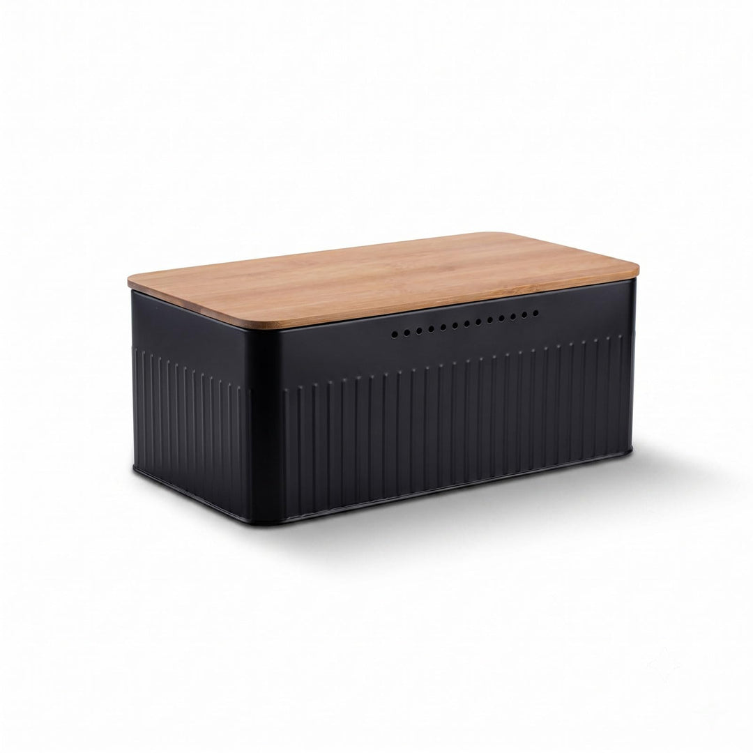 Brotkasten Metall, Brotbox mit Bambusdeckel, Brotaufbewahrung, Bread Box Gross, Brot Brötchen Toast,