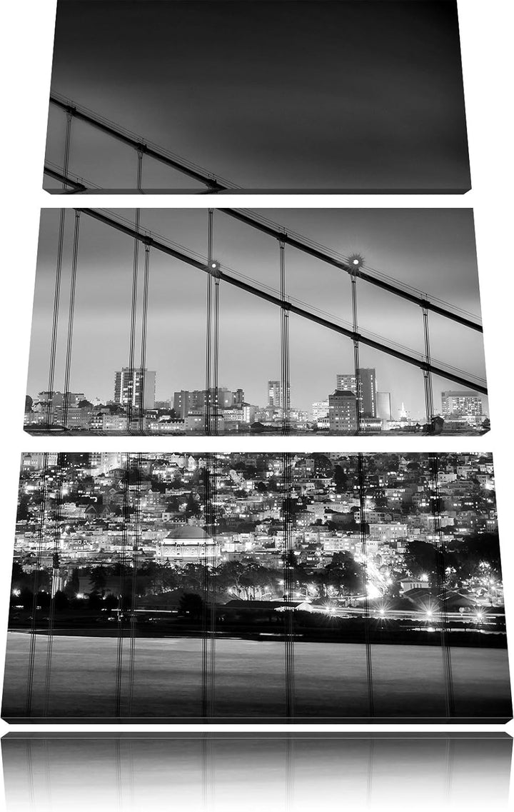 Pixxprint Monocrome, San Francisco Skyline 3-Teiler Leinwandbild 120x80 Bild auf Leinwand