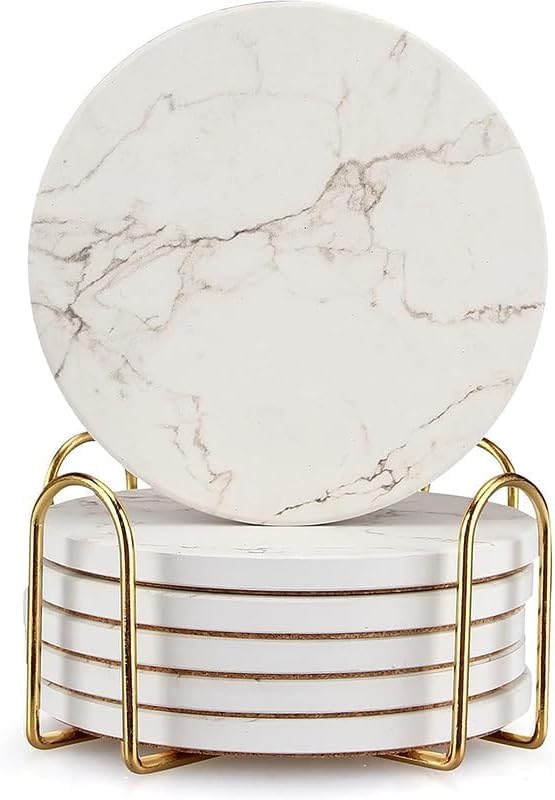 6 Stück Marmor Untersetzer Gläser mit Halter Keramik Getränkeuntersetzer Glas Untersetzer-Set Tischu