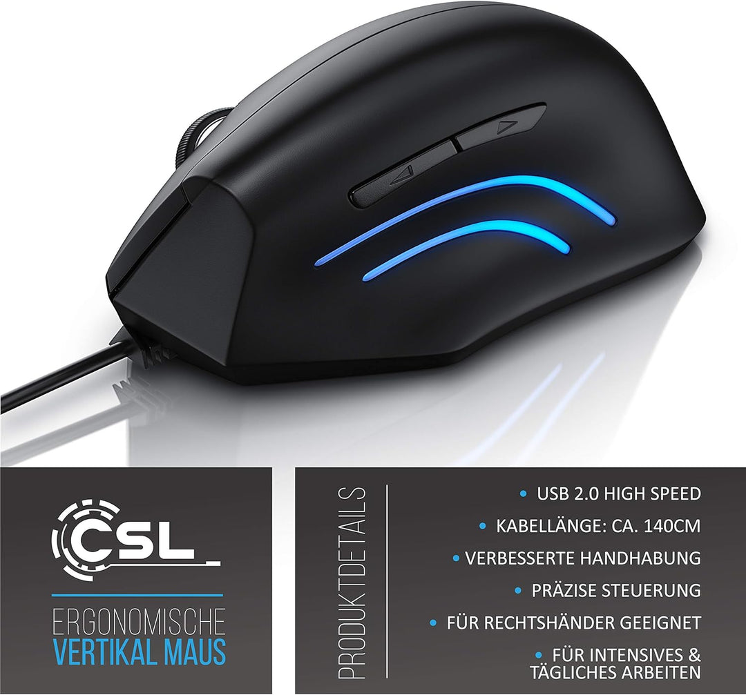 CSL - optische Vertikal USB Maus - vertikale kabelgebundene Ausführung - ergonomisches Design - Vorb