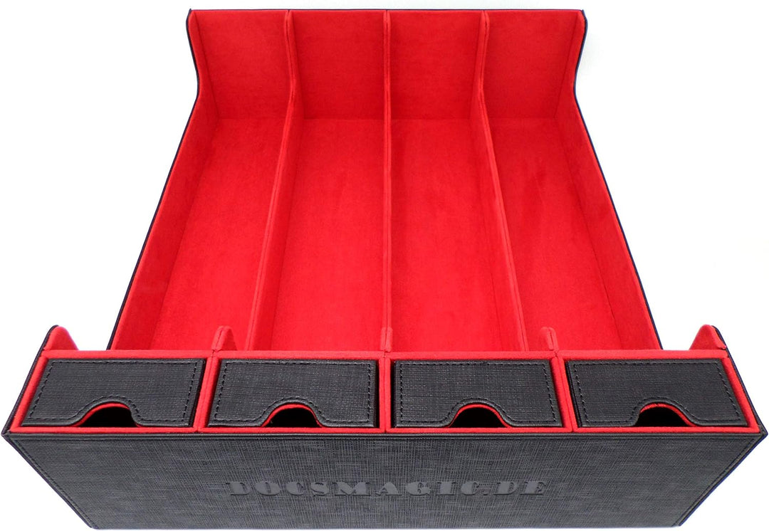 docsmagic.de Premium 4-Row Trading Card Storage Box Black/Red + Trays & Divider - MTG PKM YGO - Aufb
