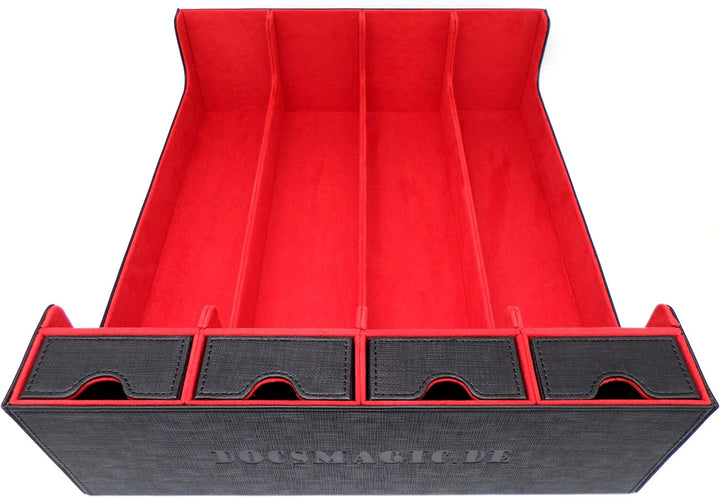 docsmagic.de Premium 4-Row Trading Card Storage Box Black/Red + Trays & Divider - MTG PKM YGO - Aufb
