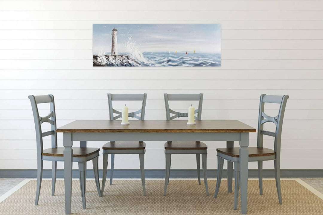 KunstLoft Leinwandbild | 100% HANDGEMALT | 150x50cm | Gemälde 'Leuchtturm in Sicht' | Leuchtturm | B
