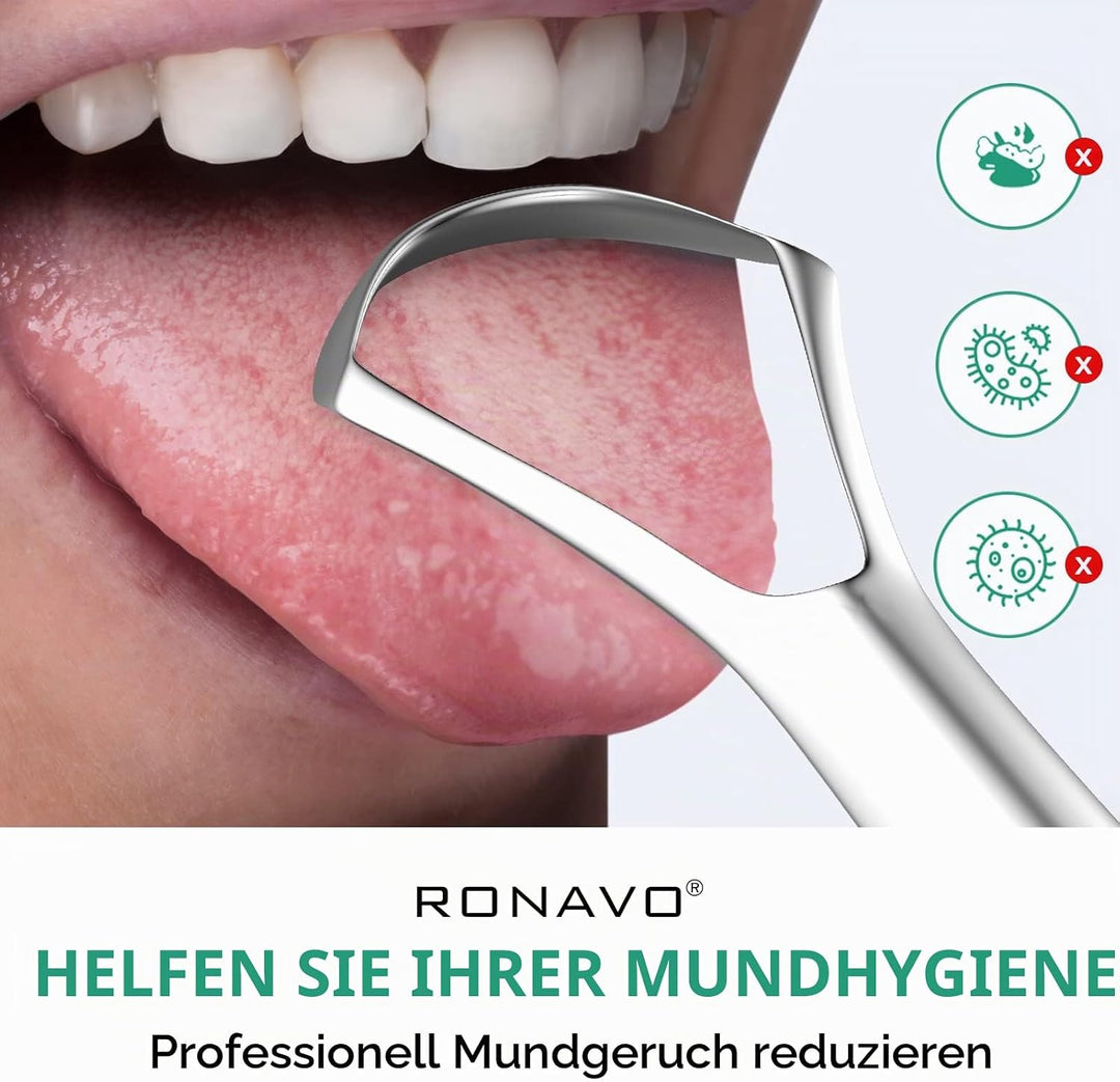 RONAVO Zungenschaber-Reiniger für Erwachsene und Kinder, mit praktischem Reiseetui, professioneller