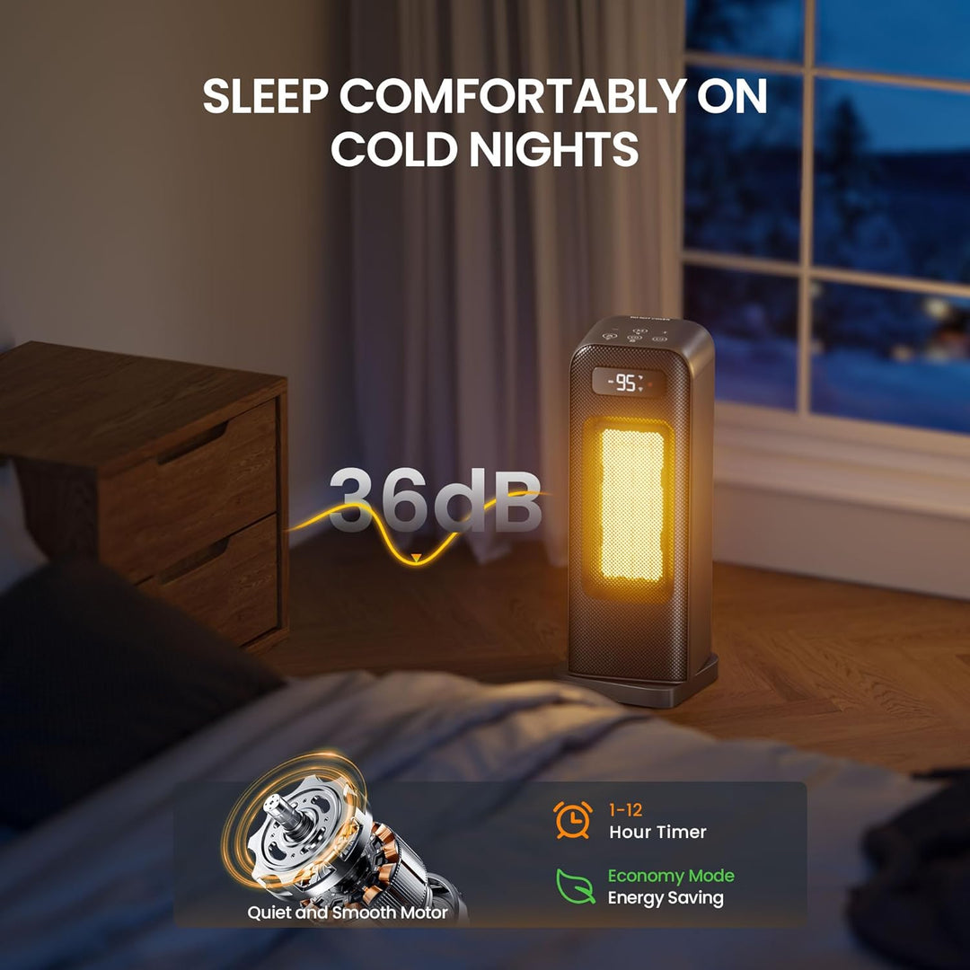 Energiesparender Heizlüfter, 1500W Tragbare Keramik Heizlüfter Leise, 12-Std-Timer Heizlüfter mit 70