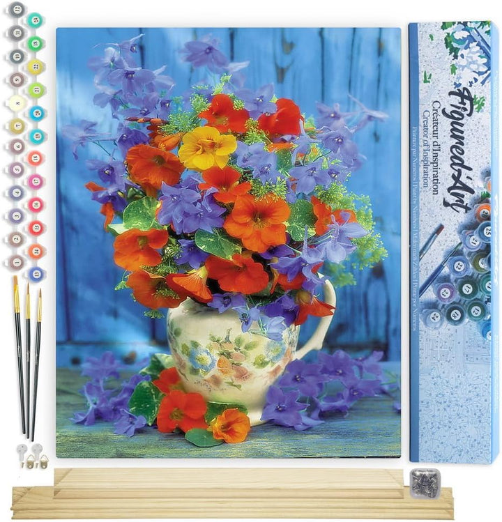 Figured'Art Malen Nach Zahlen Erwachsene Mit Rahmen Blumenstrauss in Orange und Lila - Paint by Numb