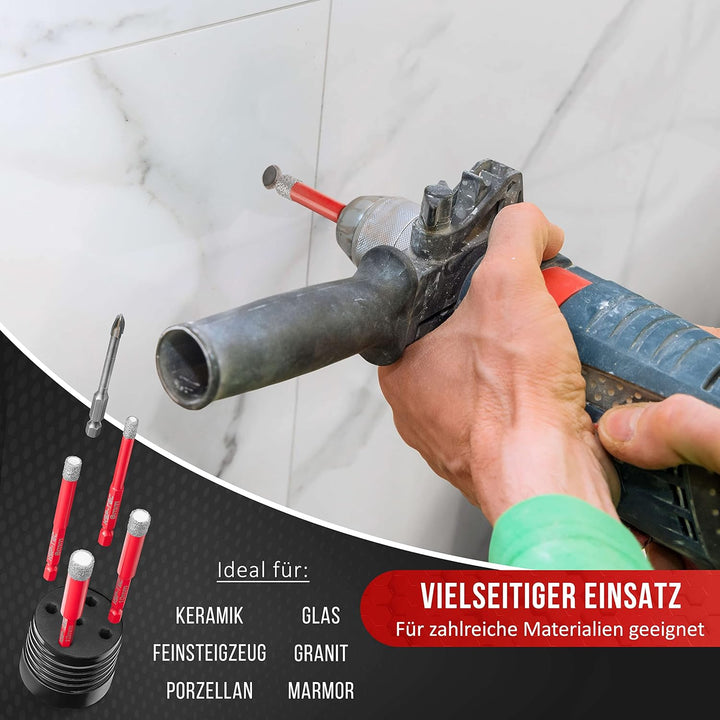 KSP-TEC® | Fliesenbohrer Set - 6,8,10,12mm | zum Bohren von Fliesen, Glas, Marmor, Granit uvm. - Ker