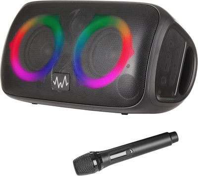 Wave 59999 Party Speaker/Karaoke Maschine/Tragbarer Lautsprecher mit Karaoke Mikrofon und LED Licht,