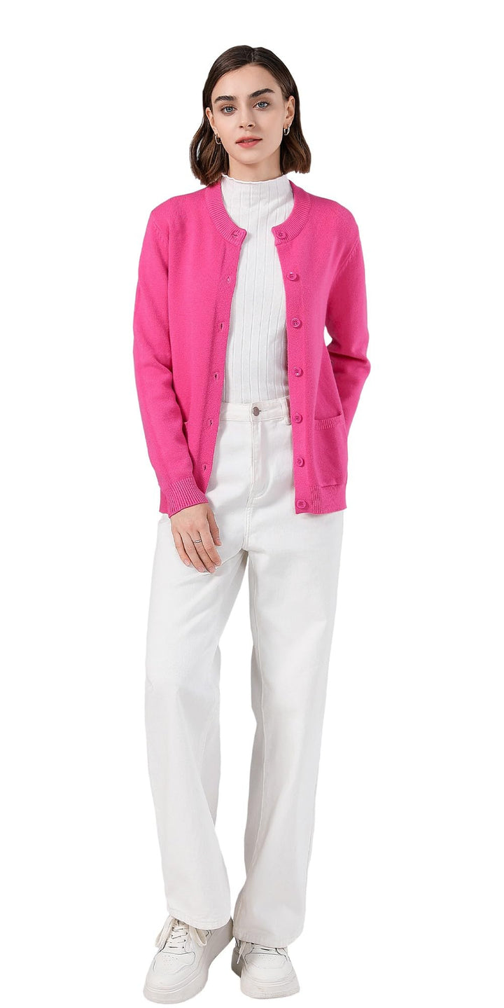 SMILING PINKER Damen Strickjacke Langarm Cardigan Warm Rundhals Strickweste Jacke mit Knopfleiste un