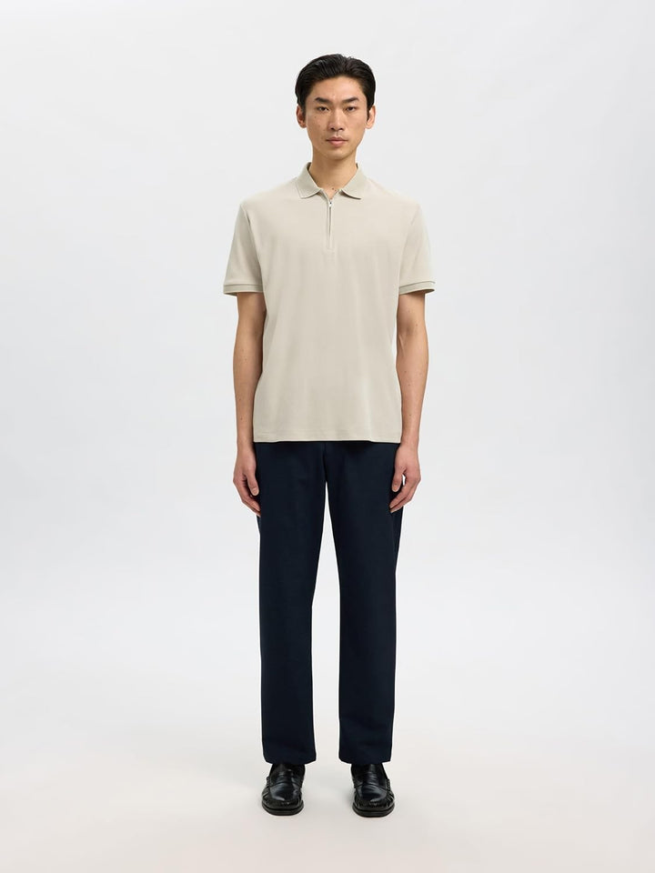 SELETED HOMME Herren Slhfave Zip Ss Polo Poloshirt XL Oatmeal, XL Oatmeal