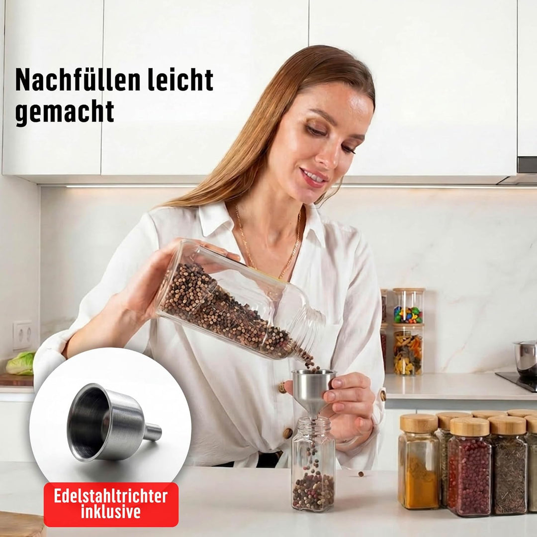 Deco haus® Gewürzgläser eckig mit Schraubkappe 36er Set [+Etiketten & Streueinsatz] - Gewürzdosen Se