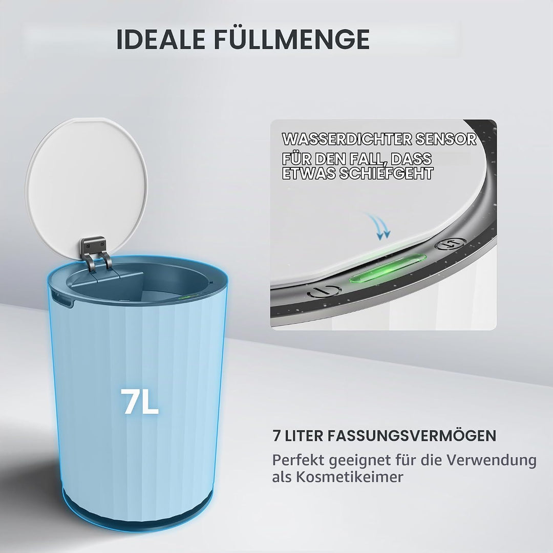 Sensor Badeimer Dueodde | Weiss | Touchless Sensorfunktion | Kosmetikeimer Rund | Eimer mit Deckel |