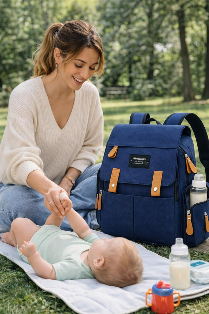 Heberlein Prestige Baby Wickelrucksack - grosse Wickeltasche für Mama & Papa, wasserabweisend mit vi