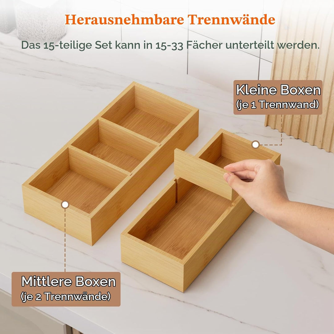 Lifewit 15er-Set Schubladen Organizer mit 6 Einsätzen, Verstellbare Aufbewahrungsbox mit 11 Fächern,