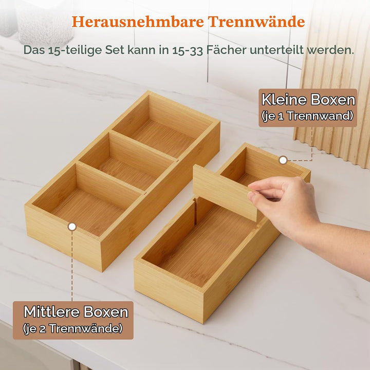Lifewit 15er-Set Schubladen Organizer mit 6 Einsätzen, Verstellbare Aufbewahrungsbox mit 11 Fächern,